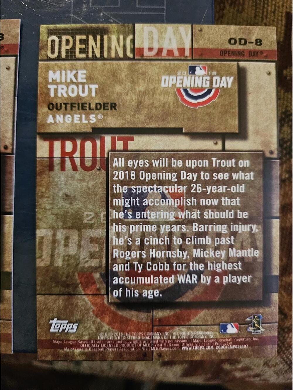 Mike Trout - 2018 Topps Opening Day Insert #OD-8 - RAW Mint - Picture 2 of 2